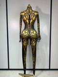 Women Sexy Stretch Glitter Rhinestones Bodycon Jumpsuit Dance Bodysuit Party Singer Stage Wear Birthday Drag Queen Costumes