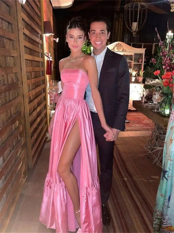 Simple Strapless Silk A-line Formal Occasion Prom Party Dress Pink