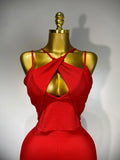 Women Sexy Sleeveless Hollow out Split Backless Red Midi Bandage Dress Celebrity Elegant Evening Luxury Birthday Dresses