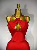 Women Sexy Sleeveless Hollow out Split Backless Red Midi Bandage Dress Celebrity Elegant Evening Luxury Birthday Dresses