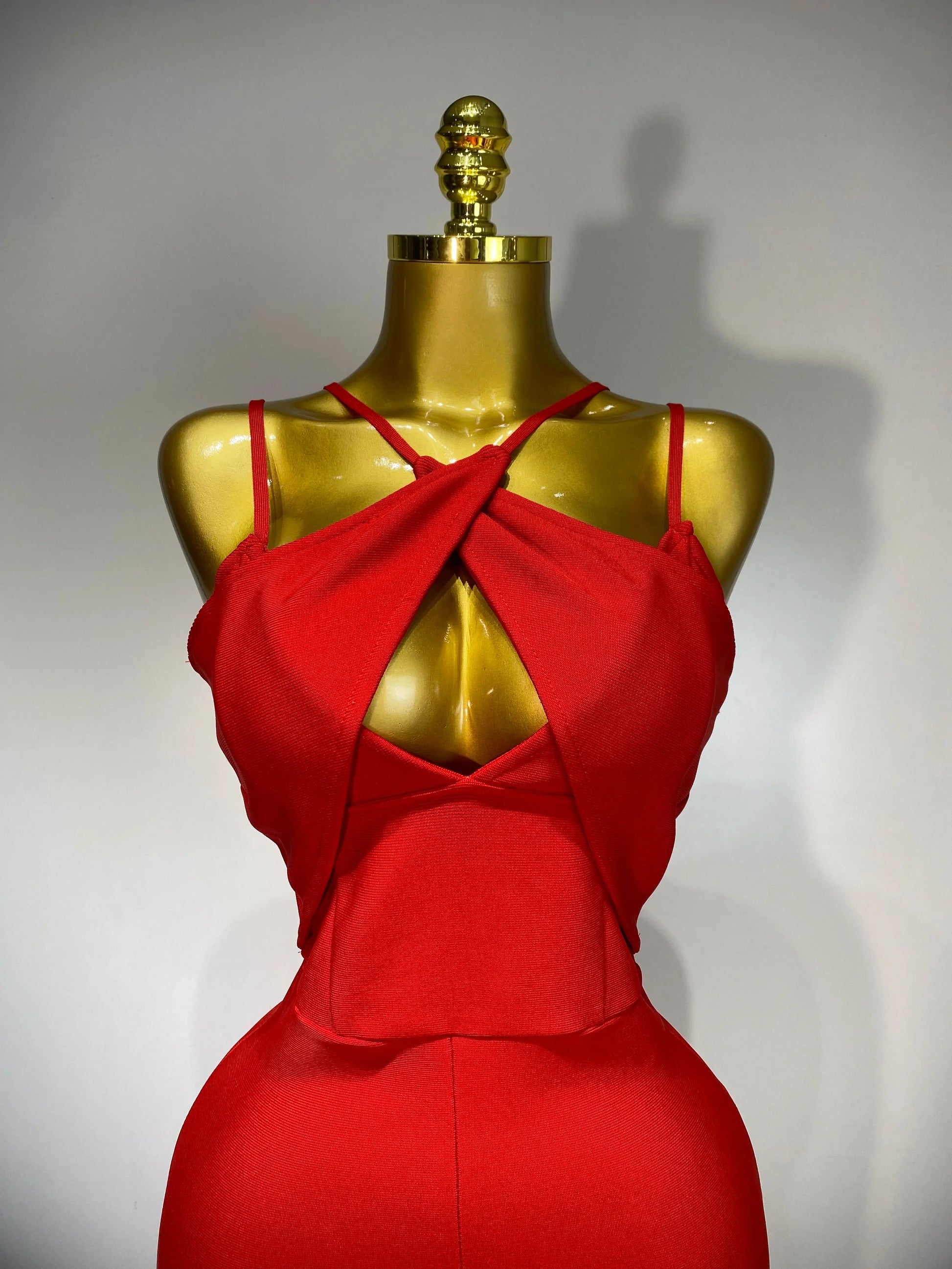 Women Sexy Sleeveless Hollow out Split Backless Red Midi Bandage Dress Celebrity Elegant Evening Luxury Birthday Dresses