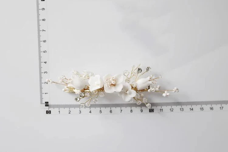 Wedding Accessories Porcelain Flower Head Piece Gold Color Hairpin For Brides Bridesmaids Handmade Hair Pin Clip Bridal Jewelry a