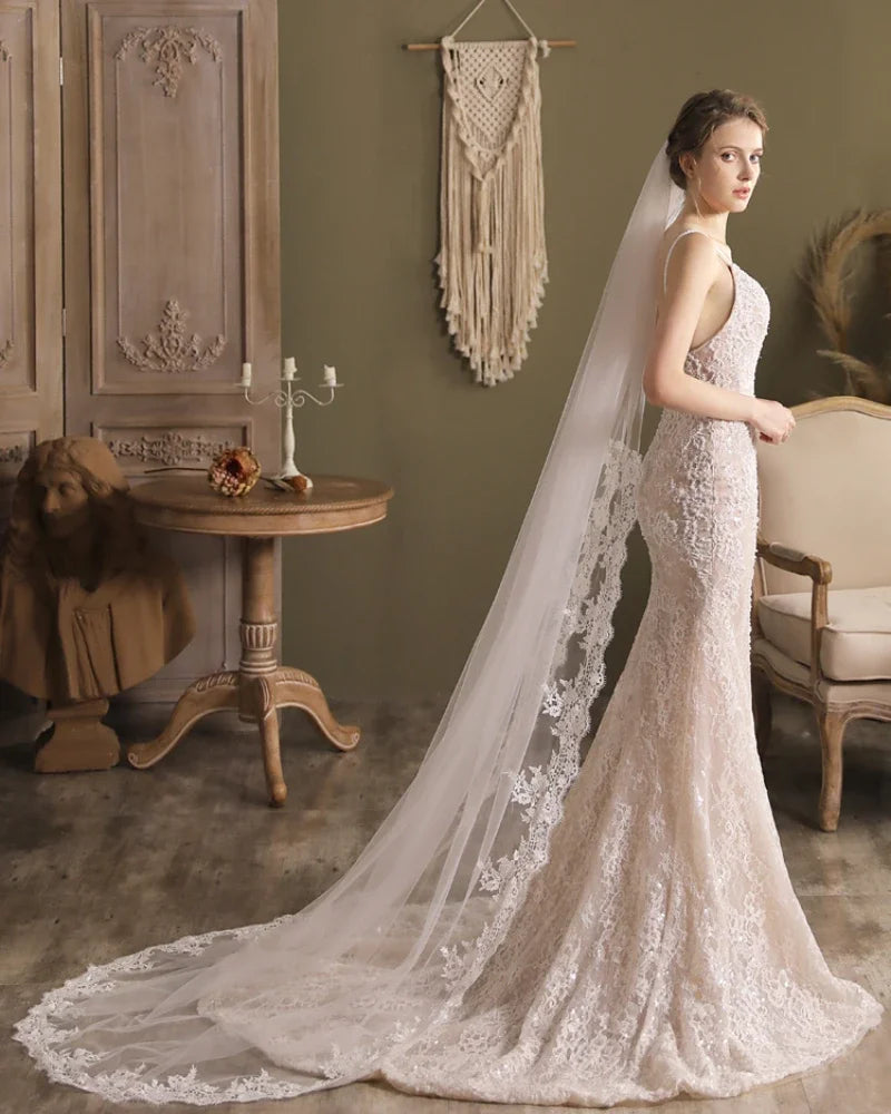 1 Layer Lace Wedding Veil Chapel Bridal Accessories Ivory Long Bride Veil
