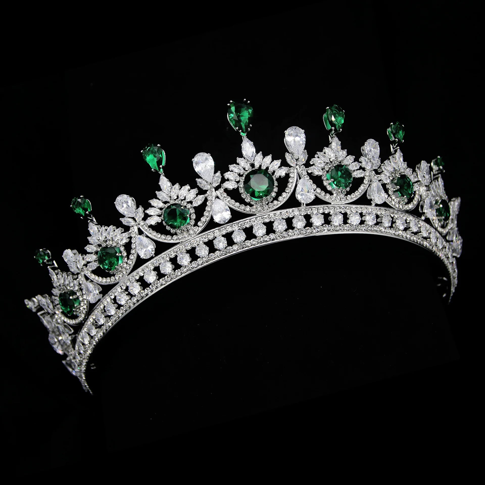 CZ Green Zirconia Tiaras and Crowns AAA Zircon Diadem For Brides Women Pageant Prom Wedding Accessories Bridal Hair Jewelry green