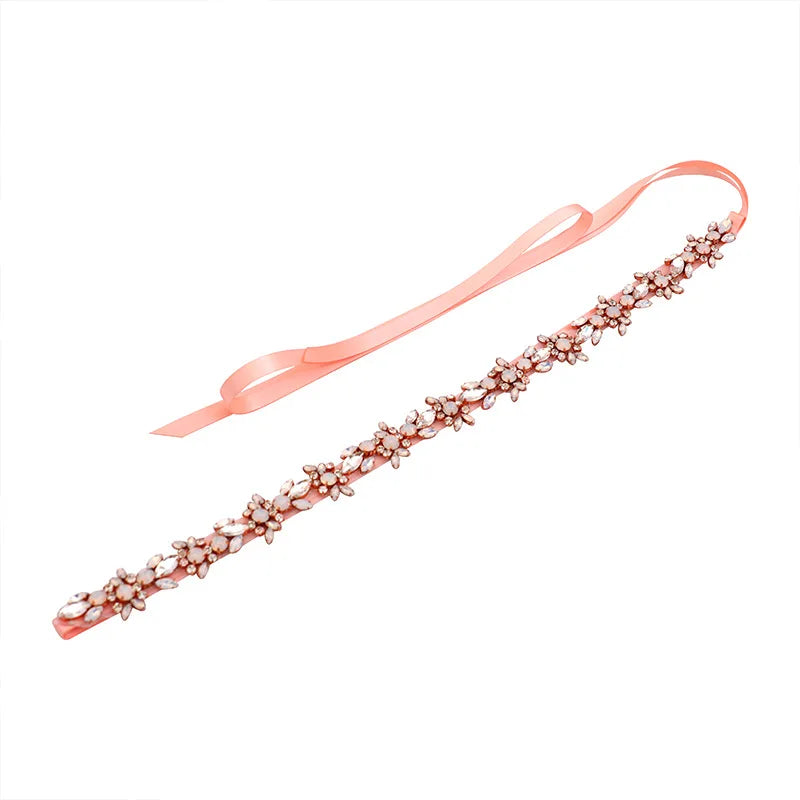 Opal Crystal Wedding Belts Sash Rose Gold Silver Color Bridal White Ivory Champagne Ribbon Party Dress Jewelry Bride Accessories