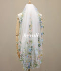 1 Tier Embroidered Floral Leaf Lace Wedding Veil Fingertip Length Wildflower Veil with Metal Comp 100cm