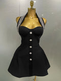 Women Black Sexy Off the Shoulder Shinning Crystal Bodycon Bandage Long Dress Gloves Elegance Celebrate Evening Party Dress black