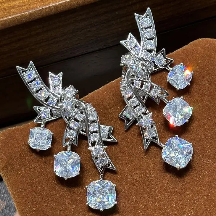 Silver Color Zircon Bridal Earrings CZ Cubic Zirconia Wedding Earring For Brides Bridesmaids Accessories Women Prom Jewelry a