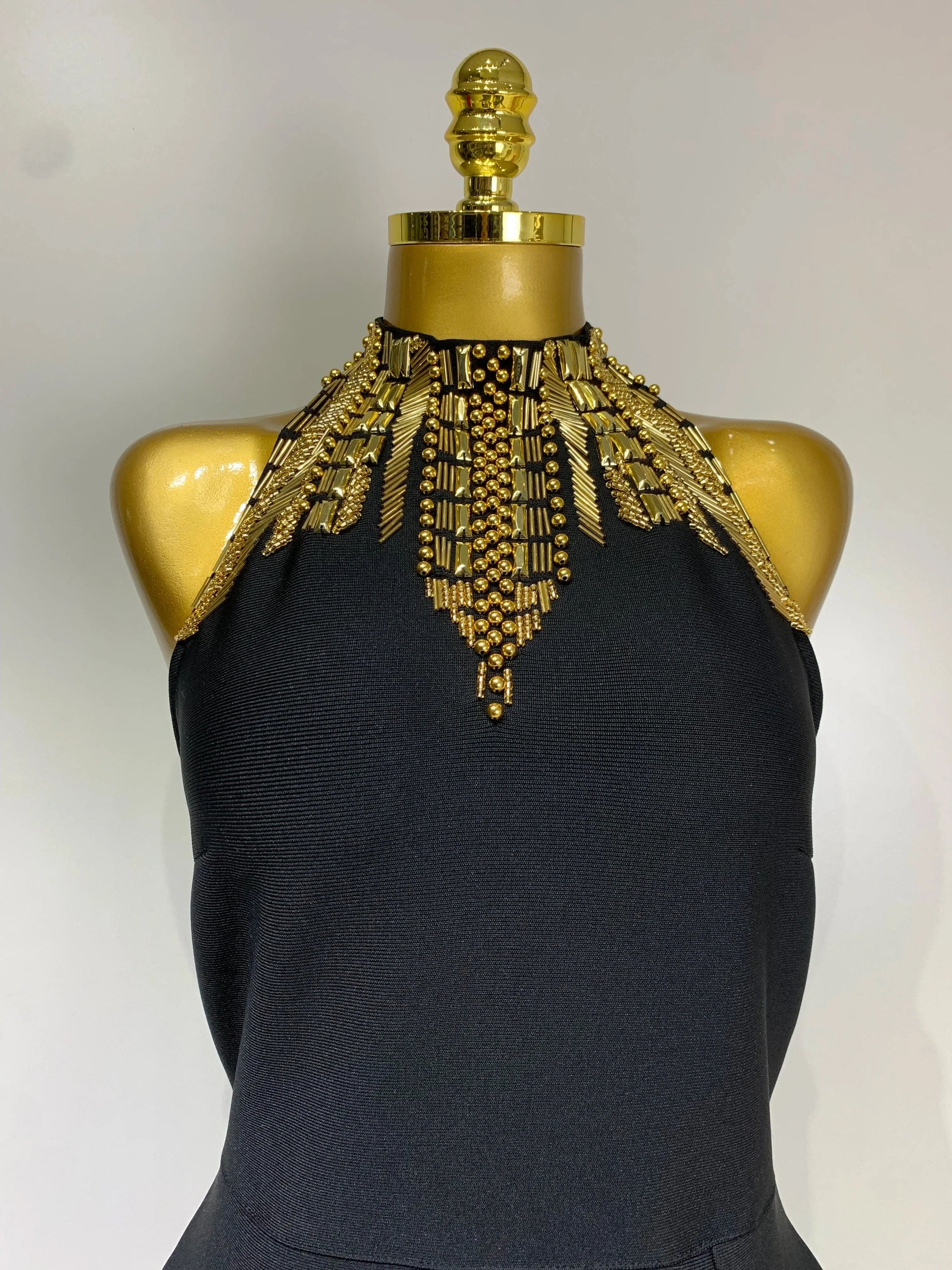 Women Fashion Celebrity Sexy Backless Beading Midi Black Bodycon Bandage Dress Elegant Evening Club Luxury Birthday Dresses