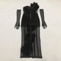 Top Quality Women Sleeveless Sexy One Shoulder Floral Mesh See Through Bodycon Bandage Long Dress Celebrate Nightclub Party Wear