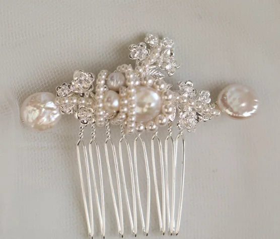 Pearls Hair Comb Pin Clip Silver Color Head Piece For Bride Bridesmaids Women Hairpin Earring Bridal Jewelry Wedding Accessories 1
