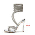 Luxury Rhinestones Women Sandals Sexy Ankle Strap Cross-tied Thin High Heeled Gladiator Sandals Fashion Summer Party Prom Shoes Silver