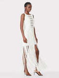 Sexy Women's Wear Heavy Industry Tassel Bandage Dress O-Neck Sleeveless Slim Fit Long Dress Cocktail Evening Party Vestidos