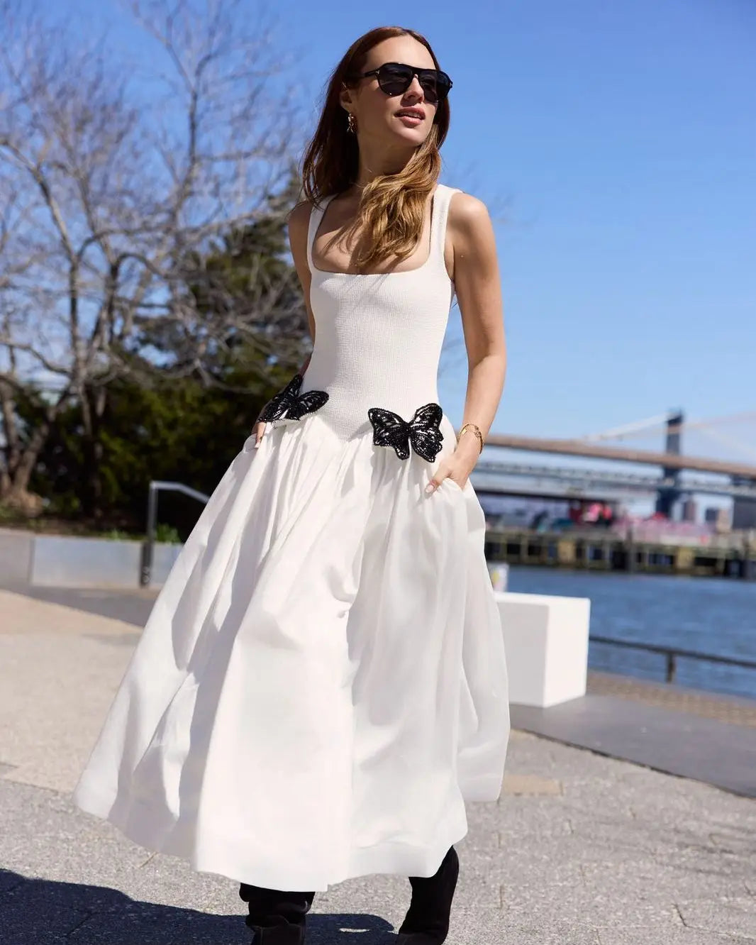 Arrival White Color Women Sleeveless Sexy O-Neck Straight Long Dress Elegant Evening Party Celebrity High Street Wear