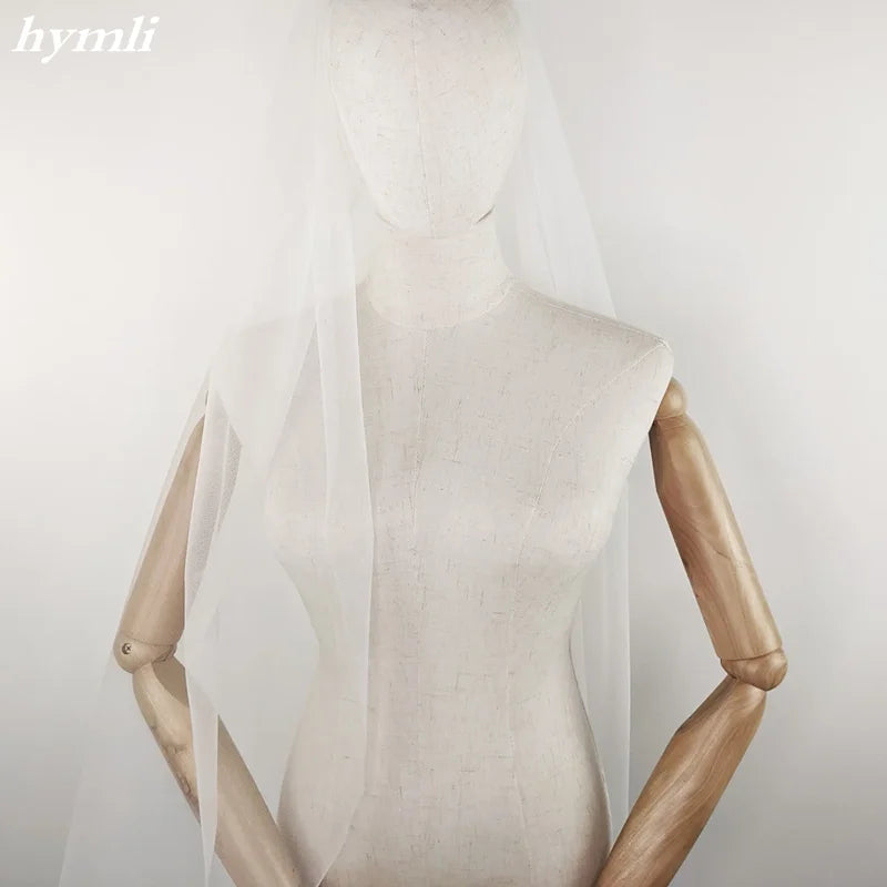 Simple Wedding Veil Ivory Soft Tulle, Single Tier Rounded Edge with Metal Comb