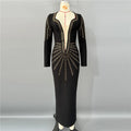 Top Quality Women Long Sleeve Sexy Shinning Golden Rhinestones Bodycon Long Bandage Dress Celebrate Nightclub Party Outfit