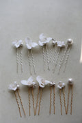 Porcelain Flower Hairpin Gold Silver Color Hair Pin Clip Women Bride Crystal Pearl Head Piece Bridal Jewelry Wedding Accessories