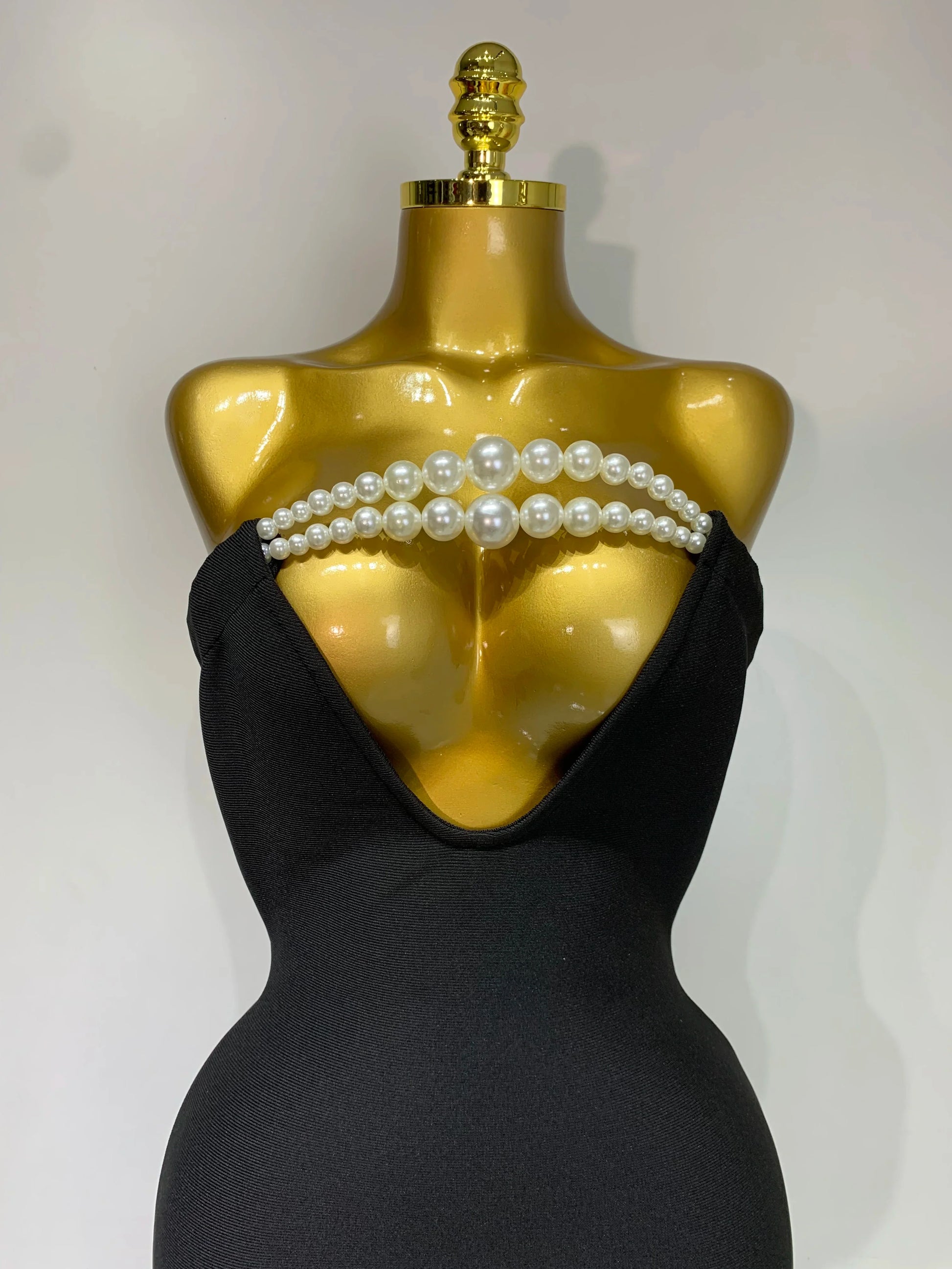 Women Sexy Backless Strapless Black Beading Long Bandage Bodycon Dress Celebrity Elegant Evening Luxury Birthday Dresses