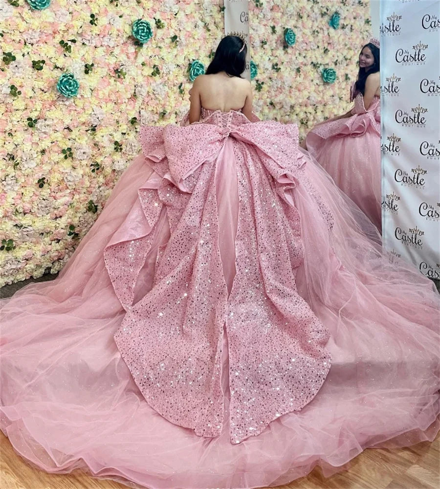 Gorgeous Pink Quinceanera Dresses Charro Sequin Princess Puffy Vestidos De 15 Años Quinceañera Birthday Pageant Gown Customized