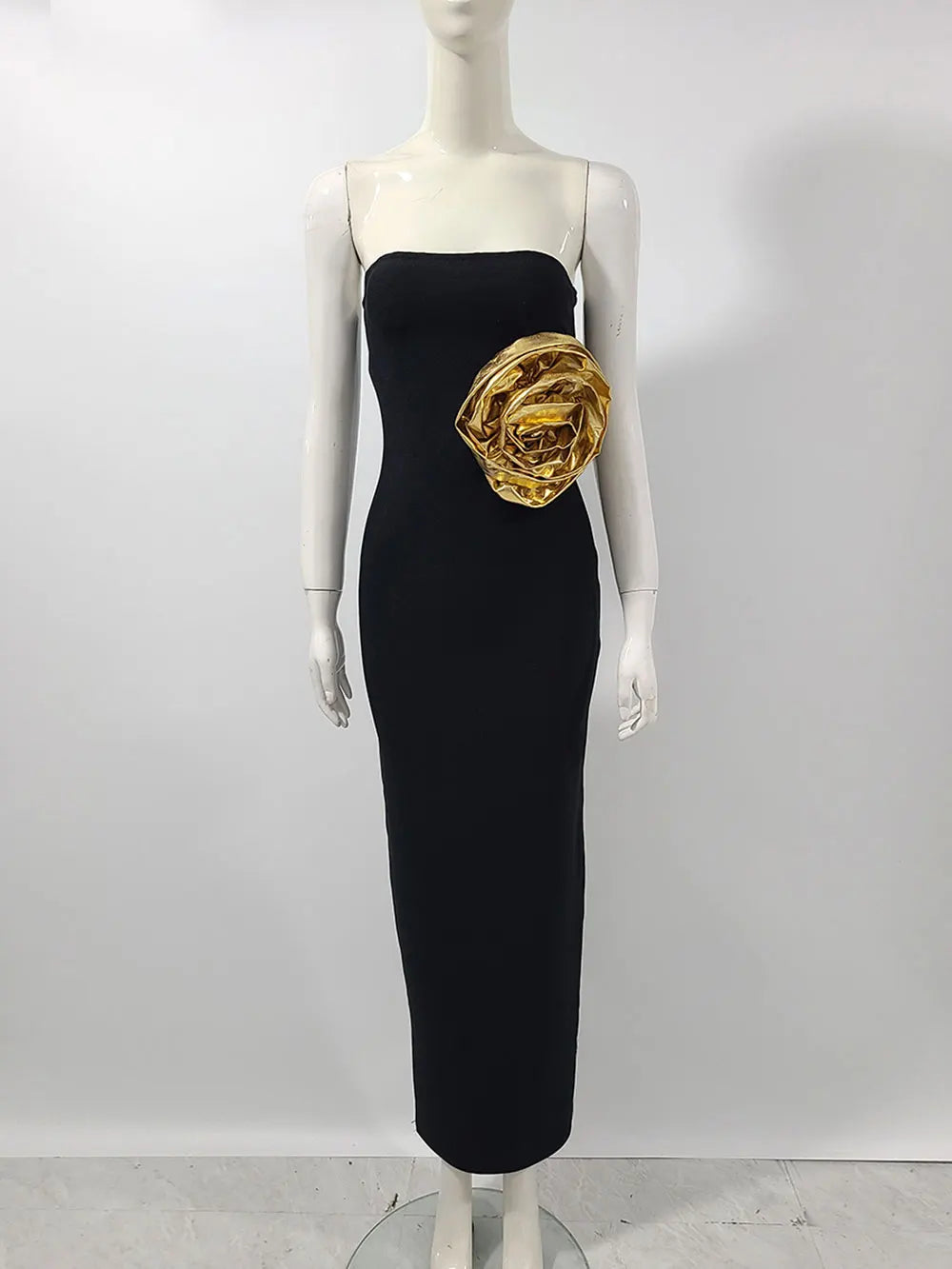 Sexy Women's 3D Flower Decorative Bandage Dress Strapless Sleeveless Bodycon Off Back Long Dresses Evening Party Vestidos