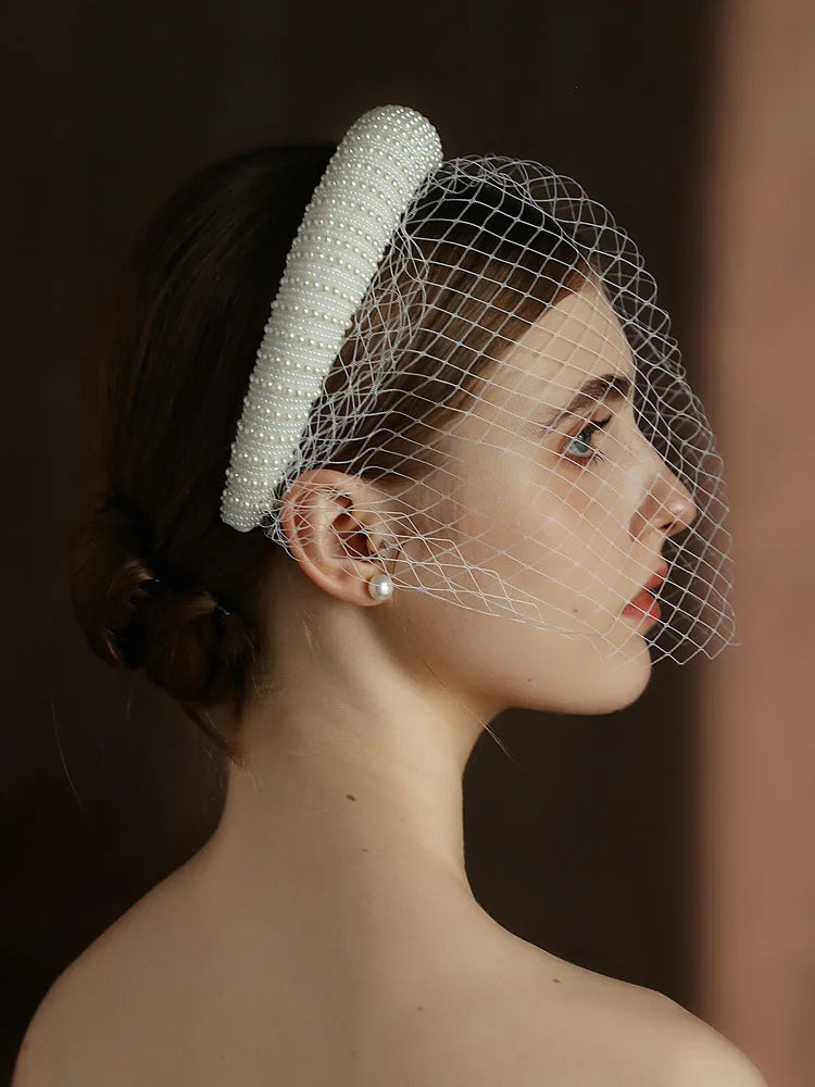 Bridal Hair Jewelry Imitation Pearl Headband Headpiece Lace Hairband For Brides Dinner Party Women Headwear Wedding Accessories