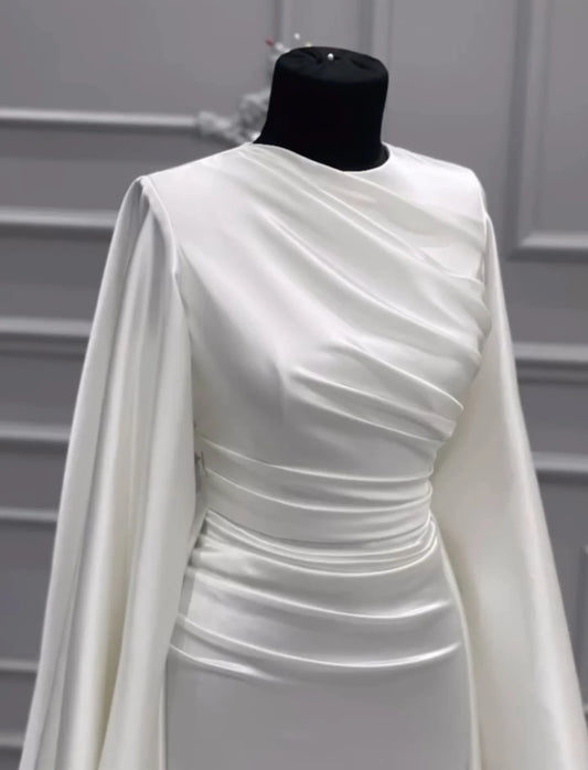 Arabic Wedding Dresses O-Neck Customized Long Sleeves Satin Mermaid Muslim Bridal Gown Vestidos De Novia