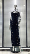 Black Rosered Women Sexy Halter Beading Bandage Bodycon Long Dress Elegant Evening Party Birthday Fashion Vacation Outfit black