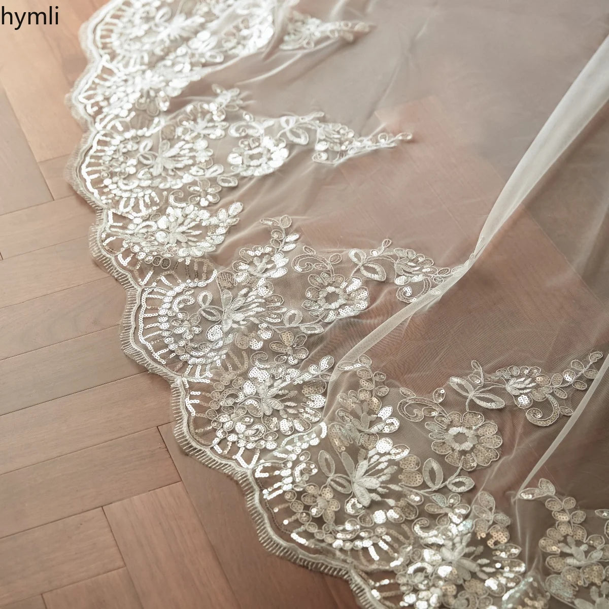 1 Layer Cathedral Length Bridal Veil Lace with Sequins Wedding Veil