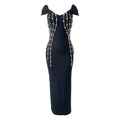 Shinning Crystal Women Sexy Short Sleeve V-Neck Bodycon Bandage Long Dress Elegant Evening Party Celebrate Outfit