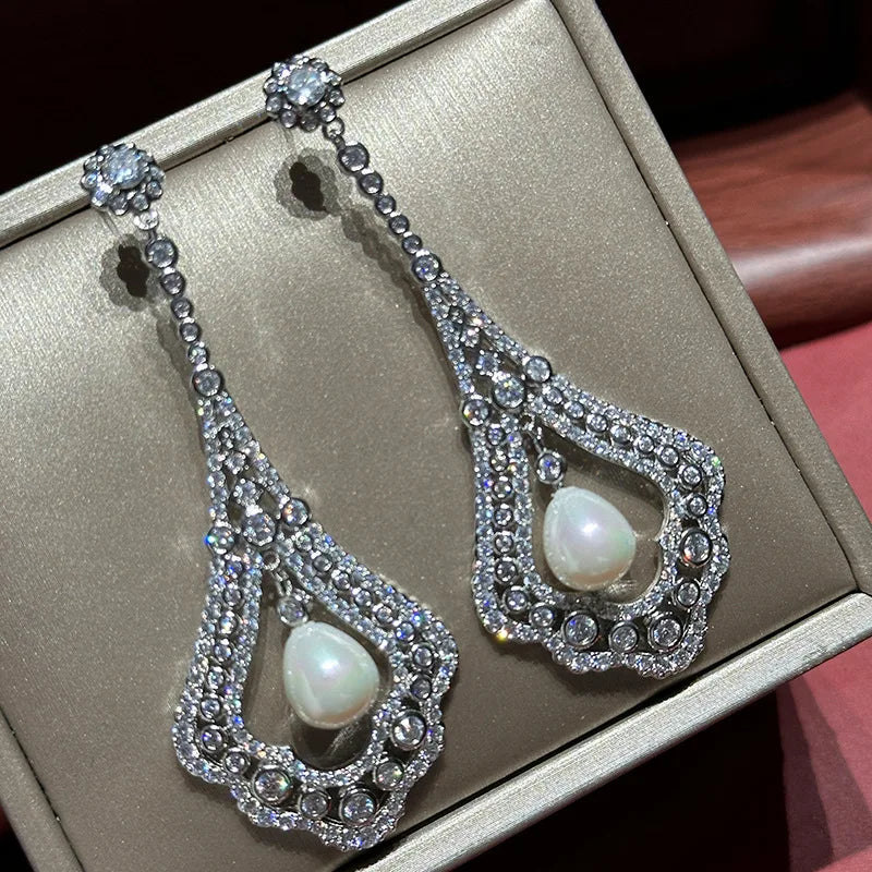 High Quality Zircon Pearl Bridal Earrings CZ Cubic Zirconia Wedding Earring For Brides Accessories Women Birthday Gift Jewelry