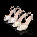 Luxury All Pearls Rhinestones Peep toe Women Sandals Fashion Ankle Strap Platform Thin High heels Elegant Bridal Wedding Shoes