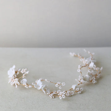 Porcelain Flower Headband Hairband Gold Color Headpiece For Brides Women Girl Headdress Bridal Jewelry Wedding Hair Accessories a