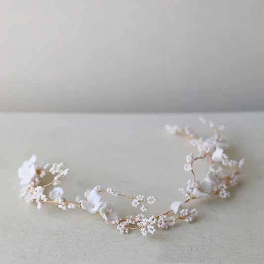 Porcelain Flower Headband Hairband Gold Color Headpiece For Brides Women Girl Headdress Bridal Jewelry Wedding Hair Accessories a