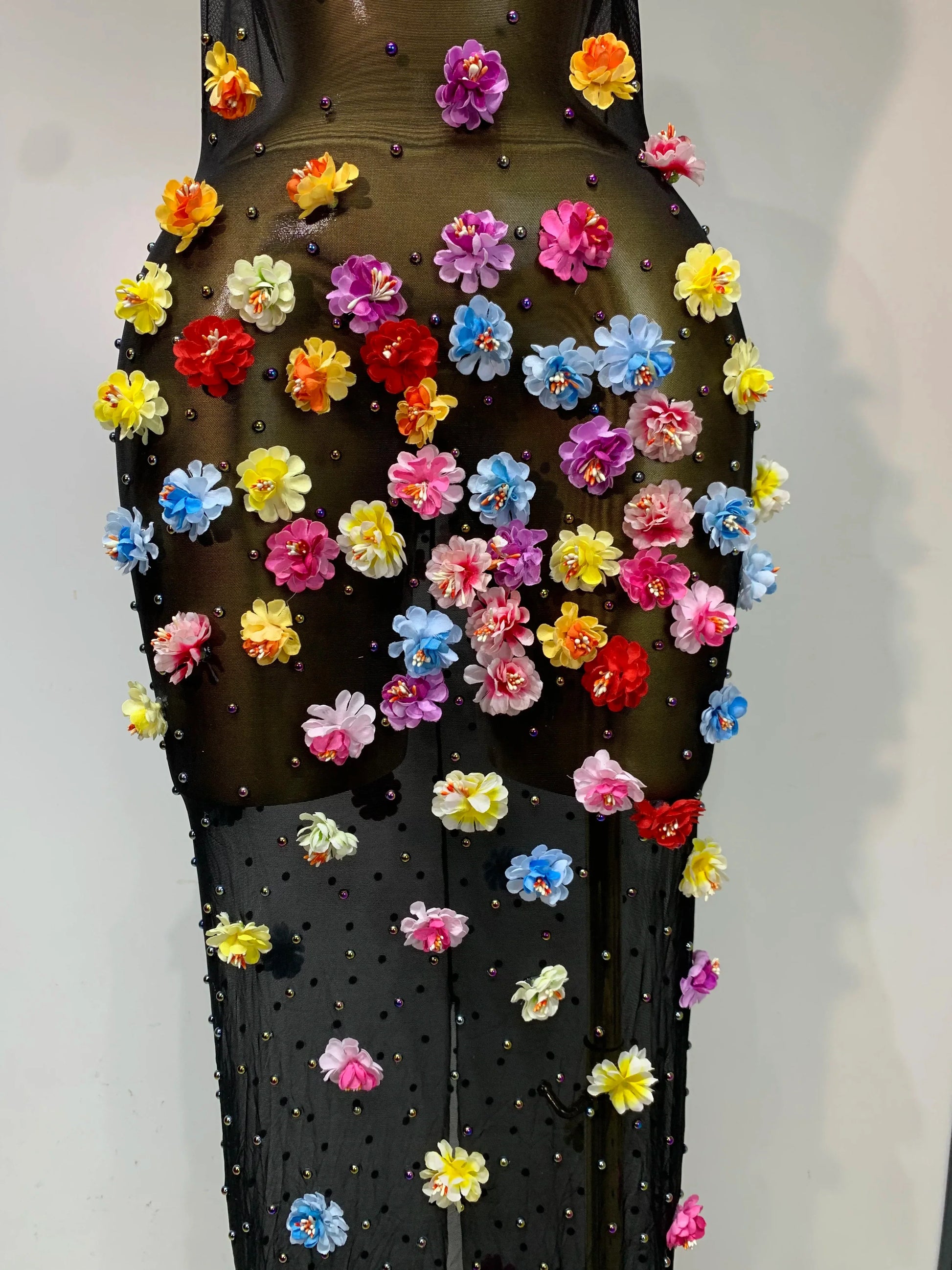 Luxury Rhinestones Flowers Sexy See Through Long Dress Elegant Evening Party Birthday Wedding Guest Dress Club Stage Outfit