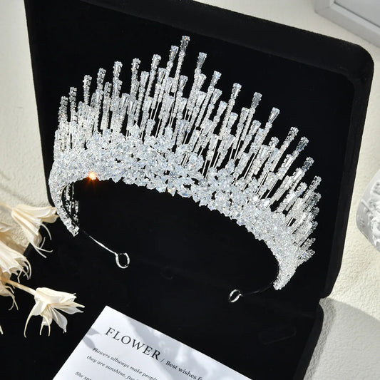 Big Large Zirconia Tiara Crown Birthday Gift Diadem Brides Party Dinner Dress Headband Wedding Accessories Bridal Hair Jewelry