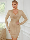 2022 Winter Women Long Sleeve Sexy V-Neck Bodycon Mini Dress Rayon Bandage Fashion Elegant Evening Party Outfit