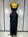 Summer New Women Sexy Flower Black Red Bandage Two Piece Set Celebrity Evening Party Skirt Suits Luxury Birthday Outfit