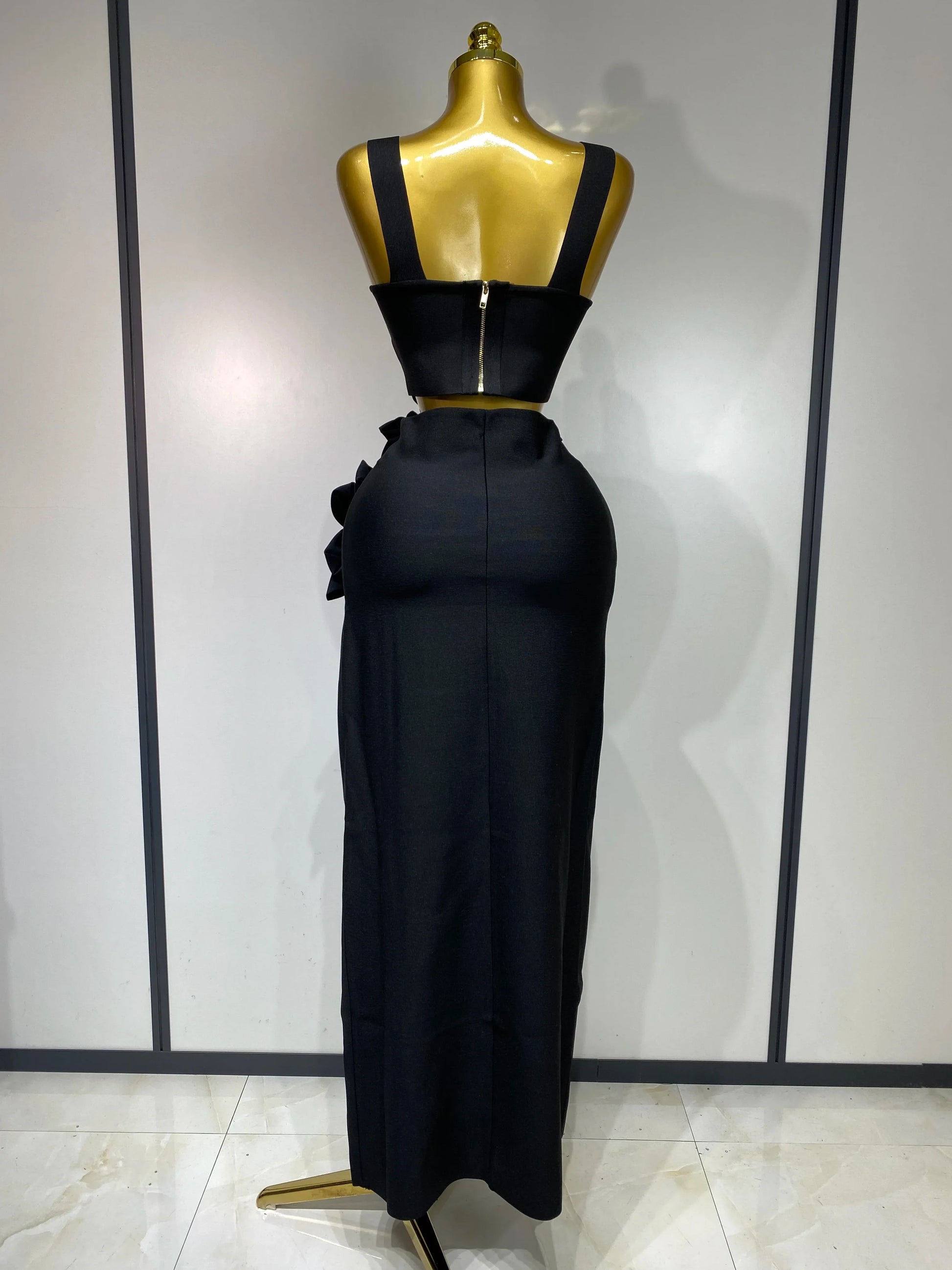 Summer New Women Sexy Flower Black Red Bandage Two Piece Set Celebrity Evening Party Skirt Suits Luxury Birthday Outfit