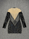 Elegant Evening Party Club Outfit Vestido Women Celebrity Sexy Long Sleeve Turtleneck Mini Rhinestone Diamonds Gowns Dress