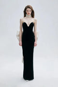 Women Sexy Strapless Big White Bow Bodycon Long Bandage Dress Nightclub Party Celebrate Cocktail Outfit Vestido