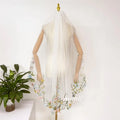 Romantic and Unique Colored Lace Appliqué Fingertip-Length Veil Perfect for Outdoor, Garden, Party, or Themed Weddings White