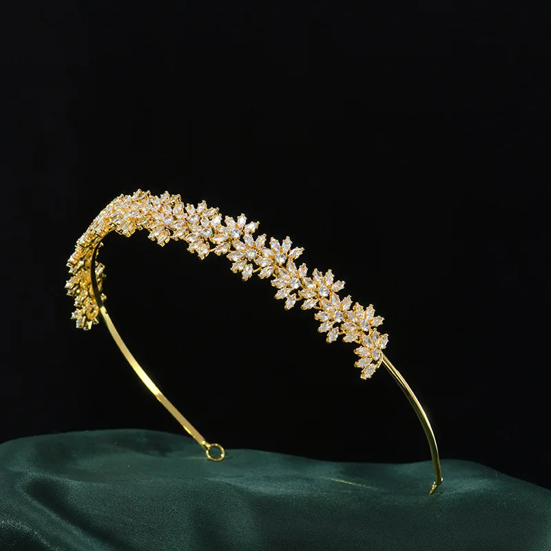 Zirconia Tiara Crown Gold Silver Color Headbands Brides Birthday Gift Zircon Headpieces Wedding Hair Accessories Bridal Jewelry