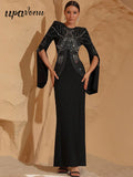 2025 Elegant Women's Light Luxury Hot Diamond Design Bandage Dress O-neck Trumpet Sleeve Bodycon Long Dress Club Party Vestidos