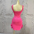Women Sleeveless Sexy Square Collar Shinning Crystal Ruffles Bodycon Mini Bandage Dress Nightclub Party Birthday Wear