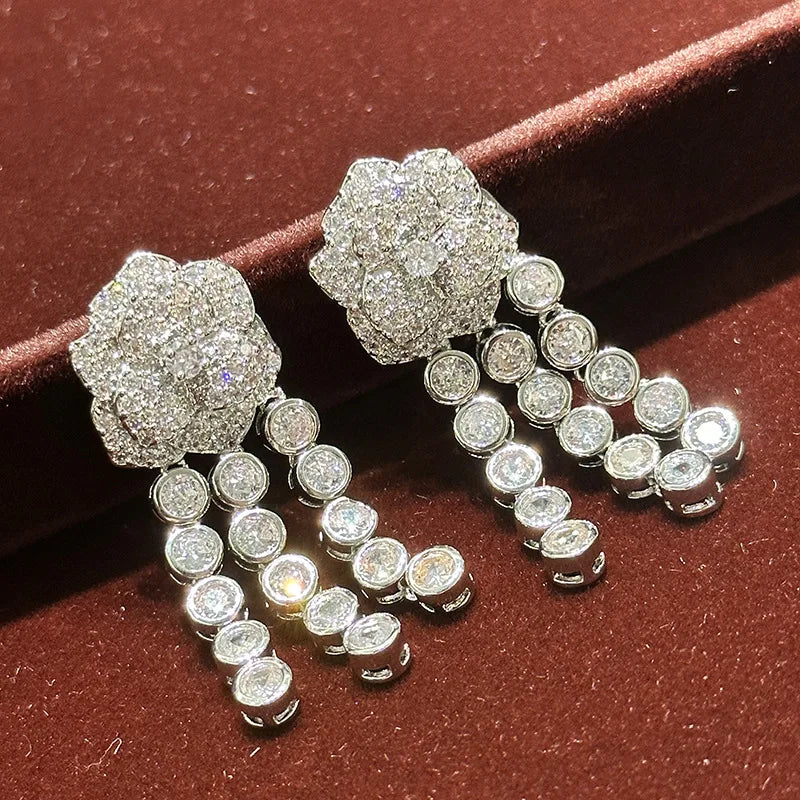 Rose Flower AAA Zircon Bridal Earrings Cubic Zirconia Wedding Earring For Brides Accessories Women Dinner Party Dress Jewelry short earrings