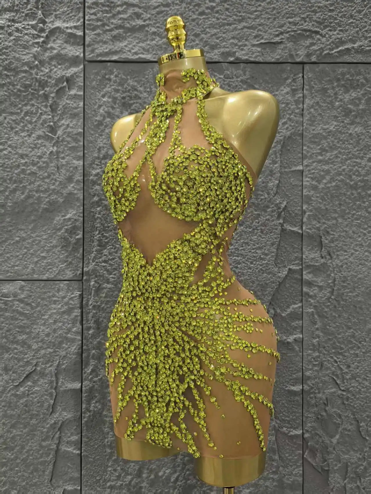 Women Sleeveless Sexy Off the Shoulder Shinning Crystal Bodycon Mini Dress Mesh See Through Celebrate Nightclub Party Stage Wear