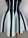 Sexy Backless Black White Stripes Halter Bandage A Line Short Dress Women Celebrity Elegant Evening Party Holiday Club Dress