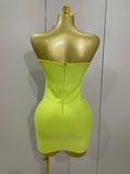 Luxury Sexy Strapless Sparkly Diamond Cut Out Bodycon Bandage Dress Women Celebrity Elegant Evening Party Birthday Outfit