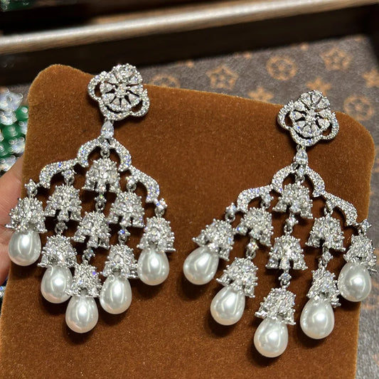 Pearl AAA Zircon Bridal Earrings Cubic Zirconia Wedding Earring For Brides Bridesmaids Accessories Women Prom Jewelry a