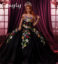 Black Quinceanera Dresses Charro Mexican Coloful Flowers Vestidos De 15 Años Quinceañeras Elegant Birthday Party Gown Customized